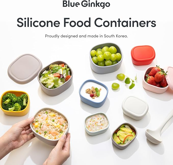 BLUE GINKGO Nesting Silicone Containers - Large Silicone Food Storage Container | BPA Free, Airtight, Dishwasher and Freezer Safe (47.5 oz) - Green