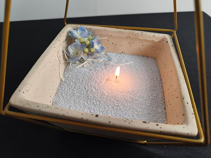 DRMAISON Pearled Candle Wax Sand DIY Kit - 35.3 oz, Cream Blue, Non-Toxic&Smoke-Free, Refillable with 60 Wicks, Long-Lasting Flame, Highly Customizable for Wedding, Party&Holiday Decor