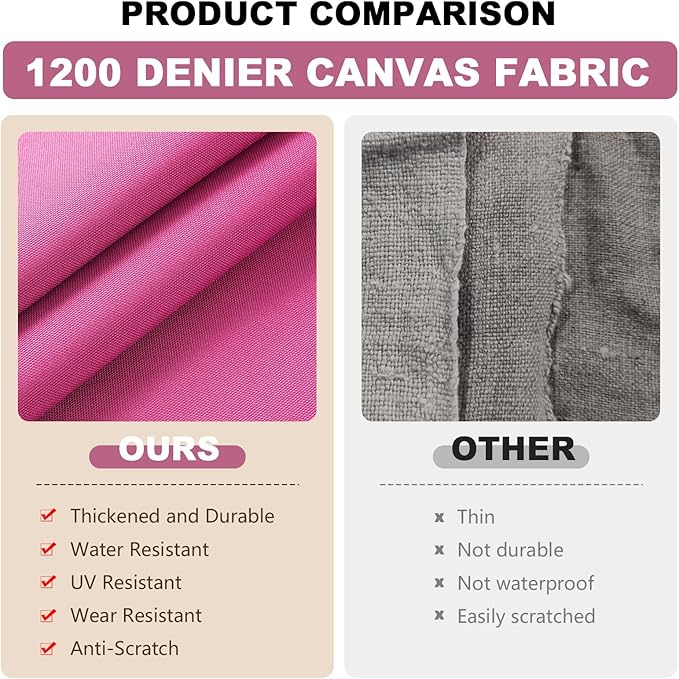 1200D Thicken Waterproof Canvas Fabric by The Yard 58" W Water-Resistant Polyester Fabric Heavy Duty Outdoor Upholstery Material for Chair Patio Cushion Furniture Cover Sewing DIY, 10 Yards Pink
