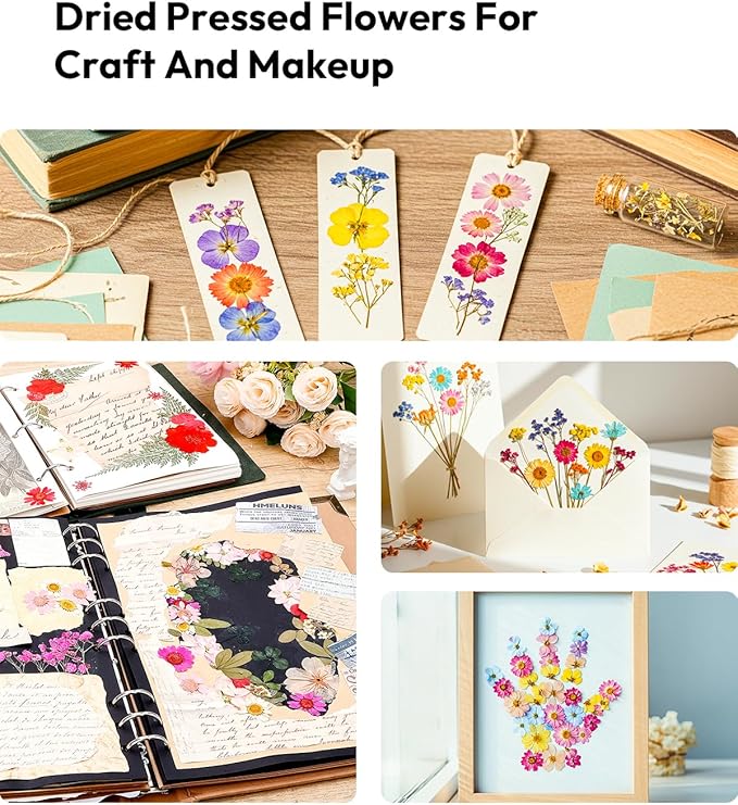 Dried Flowers, Resiners 100Pcs Pressed Flowers for Craft Retro Style Real Natural Dried Flowers Dry Leaves Kit for DIY Making Crafts Resin Soap Candle Scrapbook Supplies Card Making Jewelry