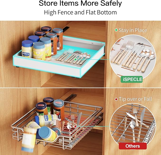 iSPECLE No Drill Drawers for Cabinets - Expandable Peel and Stick Pull Out Cabinet Organizer Easily Get Items without Digging in the Cabinet