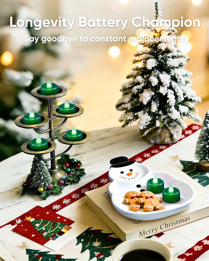 Amagic 24 Pack Green Flameless LED Tea Lights Candles Battery Operated, Electric Fake Tealight Candles for Party, Wedding, Table Centerpiece, Home Decor, Mardi Gras, Halloween, Christmas, St. Patrick