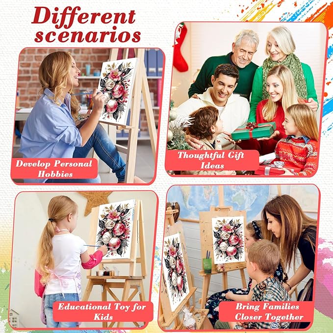 Skyboda Flower Paint by Numbers Kit for Adults Beginners with Frame, Christmas Bells Adult Paint by Number Kits on Canvas, Easy DIY Oil Painting Kits for Home Decor, 8x12in