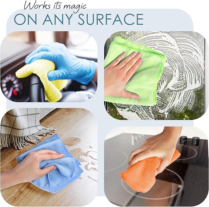 Hearth & Harbor Microfiber Cleaning Cloth, Microfiber Towels for Cars 12 Pack Washcloths, Blue Cleaning Rags, Reusable Microfiber Towel, Microfiber Cloth Rags, 12''x12'', (V-HH-Cloth-M-12-Blu)