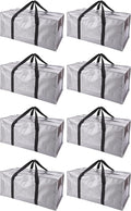 PANDA JOYS Extra Large Moving Bags with Zippers & Carrying Handles, Heavy-Duty Storage Tote for Space Saving Moving Storage, Fold Flat, Alternative to Box and Bin - 8 Pack, Silver
