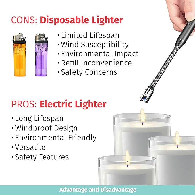 Custom Extra Long Electric Lighter, USB Rechargeable Candle Lighter, Reusable Electric Lighter with Charger for Indoor and Outdoor, Camping Essential for Men and Women, Engravable Designs (Rose Gold)