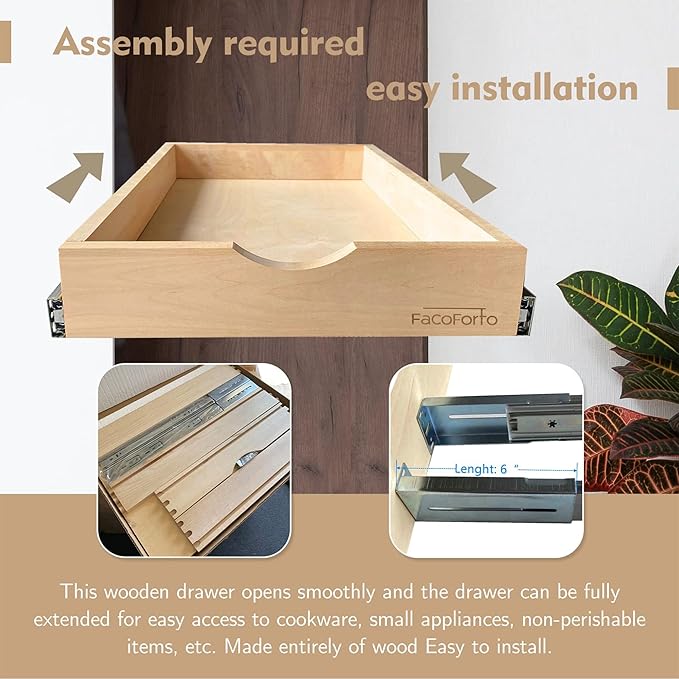 Kitchen Cabinet Organizer, Fully Assembled Drawer Wood Pull Out Tray Drawer Box Cabinet Slide Out Shelve, Wooden Pull-Out Shelf (W24''×D21''×H3'')