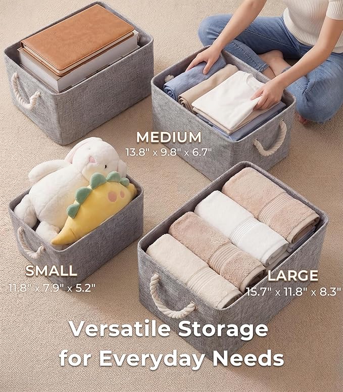 TheWarmHome Storage Bins for Shelves - 11.8x7.9x5.2 inch Grey Small Storage Baskets for Organizing, Fabric Storage Cubes Closet Organizer for Home Nursery Gift Decorative (Gray)