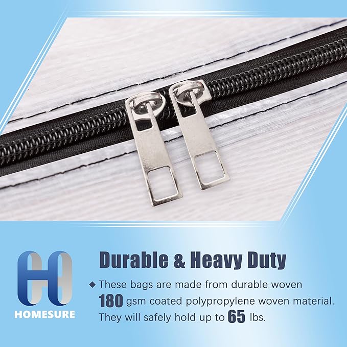 HOMESURE 4 Pack Large Strong Moving Bags with Zippers & Carrying Handles - Water-Resistant - Heavy Duty Storage Tote for Space Saving, Fold Flat, Alternative to Moving Box (Semi-Transparent)