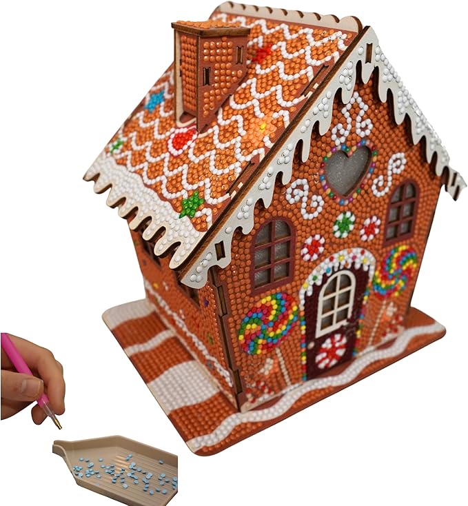 Party Ready 3D Diamond Painting Gingerbread House Christmas Cabin Kit – DIY Holiday Décor, Full Drill Mosaic Art, Festive Craft Kit (Gingerbread House 2)