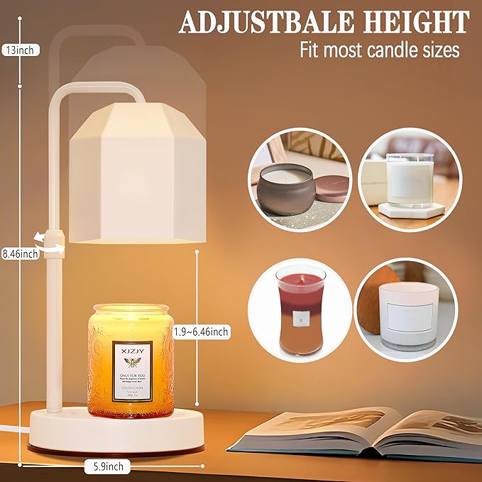 XJZJY Candle Warmer Lamp with Timer Dimmer,Adjustable Height Candle Warmer,Candle lamp for Scented Wax Jar Candles,Gifts for Mom Women, House Warming Gifts for New Home Bedroom Decor,White