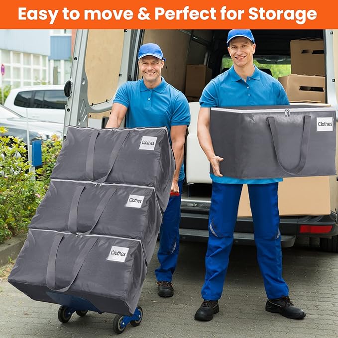 BlissTotes Large Moving Boxes and with Zippers & Handles Moving Supplies with lids, Heavy Duty Totes for Storage Bags for Space Saving, Fold Flat, Moving and Storing 93L, 4 Pack