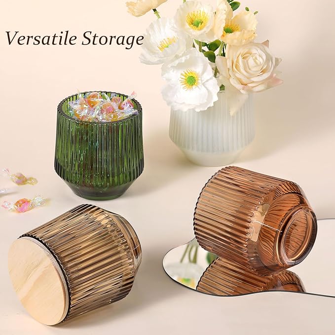 Simeitol 13 OZ Candle Making Kit - 6 Pack Amber Ribbed Glass Jars With Bamboo Lids and Wick Kit for Containers