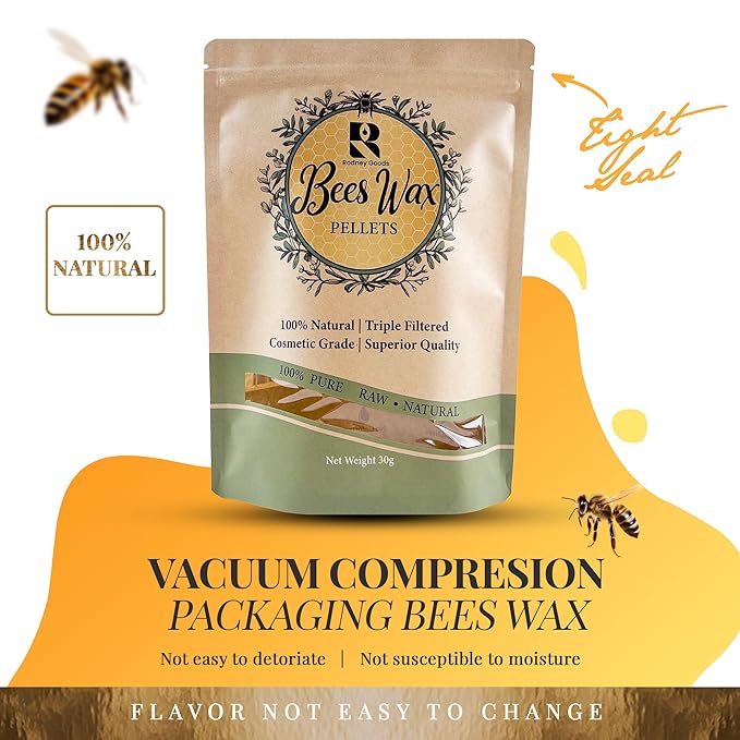 RODNEY GOODS Natural Beeswax Pellets – Triple Filtered, Cosmetic Grade, Premium Quality White Wax for DIY Skincare, Candle Making, Lip Balms, Soaps, and Crafts – 1 Pound