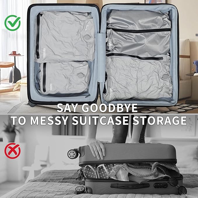 6 Set Vacuum Bags for Travel, Professional IPX8 Reusable Organizer, Compression Packing cube for Suitcases, Durable Seal Space Saver Bags -Traveling/Skiing Essentials (with Pump)