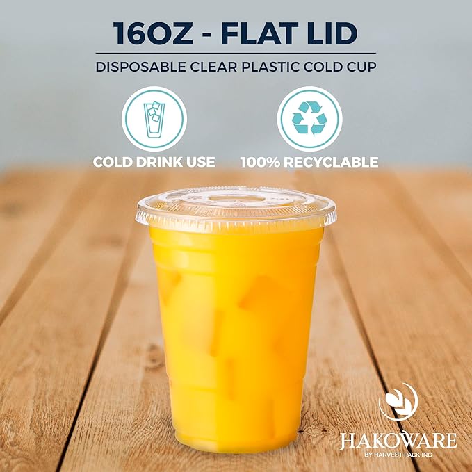 [1000 SET]Harvest Pack 16 oz Iced Coffee Cup, Ultra Clear Plastic Cold Cups with Flat Lids, Disposable Wedding Party Drinking Cups Tumblers, Iced Coffee Beer Juice Cold Beverage