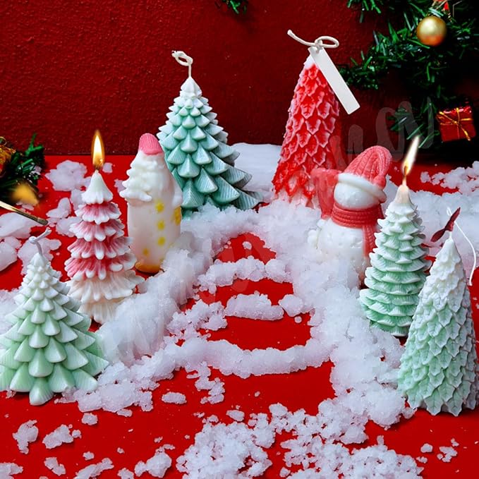 4pcs Christmas Silicone Mold Set for Candle Making, Atarvana 3D Christmas Candle Making Molds with 10pcs Candle Wick-Christmas Trees, Santa Claus, Pine and Ginger Man