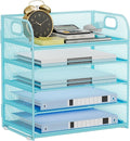 Paper Organizer Letter Tray with Handle Mesh 5-Tier Stackable Desk Organizer for Files/Paper/Office Supplies, Sturdy Carbon Steel Desk Organizer for Home Office & Classroom