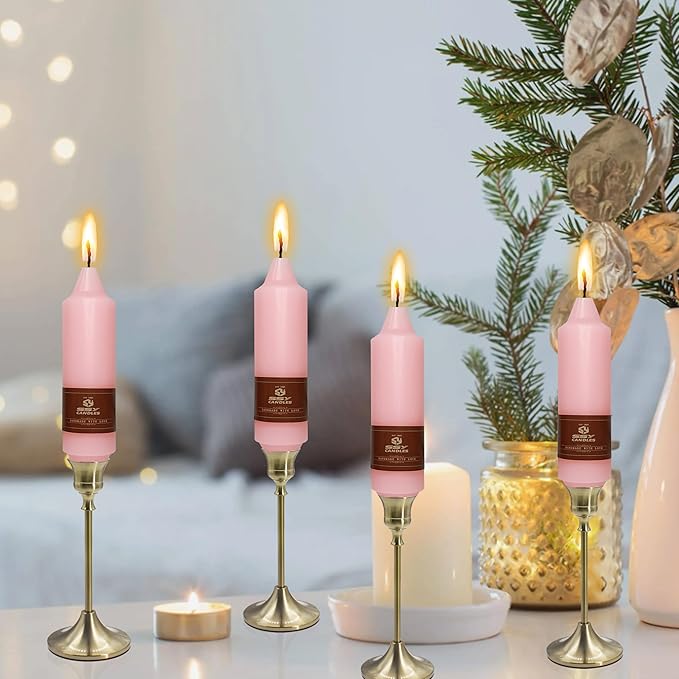 Handmade Taper Candles - 4 Pack Pink Small Candles, 5 Inch, for Dinner, Wedding, Home Decor