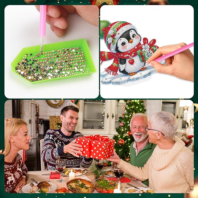 5D Diamond Art Ornament Kits Christmas Penguin, DIY Diamond Painting Desktop Ornaments, Special Shaped Crystal Rhinestone Diamond Art Table Top Home Office Christmas Decor (24x24.7cm)