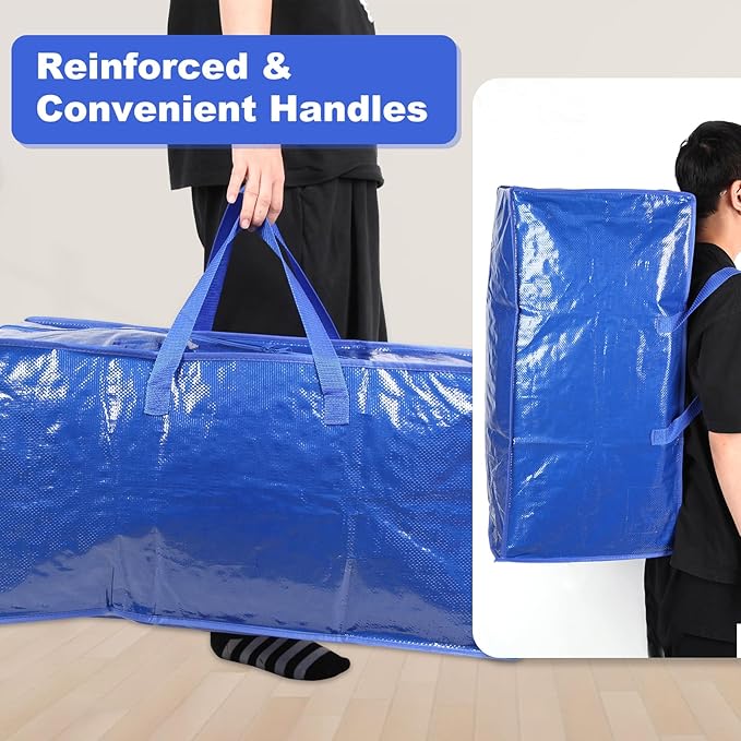 Black Moving Bags - 8 Pack Extra Large Heavy Duty Storage Bags With Zipper & Reinforce Handles | 29x14x13 Inch Moving Tote Bags Bulk For Clothing, Shoes, Travel