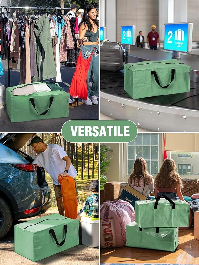 WORKPRO 10 Pack Extra Large Moving Bags with Zippers & Carrying Handles Backpack Straps, Heavy-Duty Storage Tote for Space Saving & Storage, Alternative to Moving Box (Green)