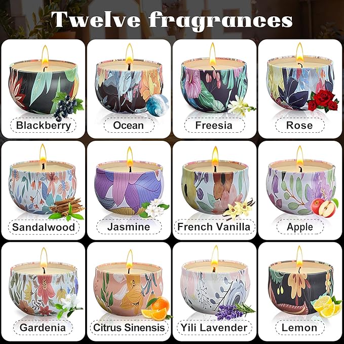 Scented Candles Gifts Set 36 Pack Soy Wax Travel Tin Jar Candles for Home 2.5 OZ for Mom for Christmas, Home Scented Decoration Birthday, Thanksgiving, Mother's Day, Floral Pattern