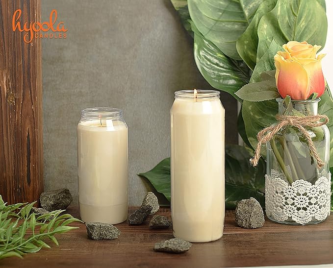 Hyoola 9 Day Prayer Candles 7 inch Tall Pillar Candles for Religious, Memorial, Party Decor, Vigil and Emergency Use - Vegetable Oil Wax in Plastic Jar Container, White (Pack of 1)