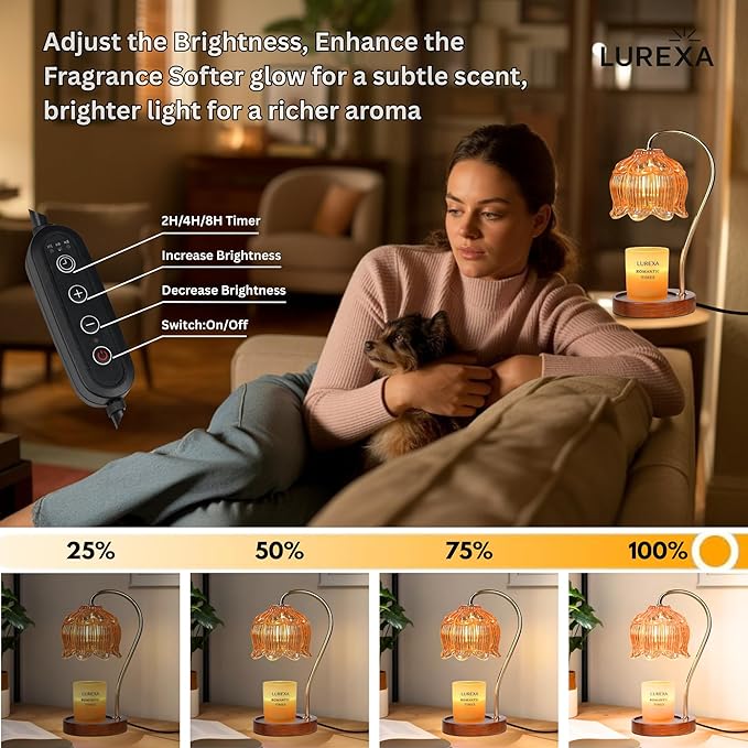 Candle Warmer Lamp with Timer, Dimmable Wax Melt Lamp for Large & Standard Jar Candles, Includes 2 GU10 Bulbs, Elegant Vintage Home Decor Gift for Women & Mom (A1-Amber Lotus)