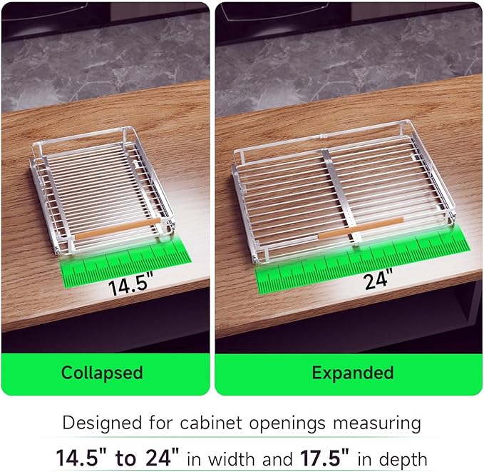 Expandable Pull Out Drawers for Cabinets, Kitchen Cabinet Slide Out Shelves, Adjustable Roll Out Drawers, Stainless Steel, Medium 2 Pack, (14.5"-24") Width x 17.5" Depth