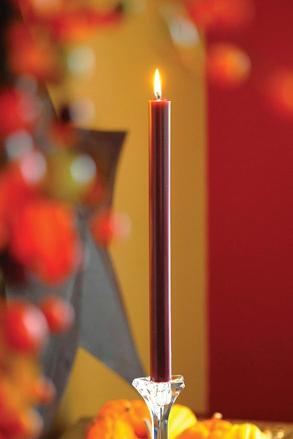 Root Candles Unscented Dinner Candles Premium Beeswax Blend Boxed Candle Set, 12-Inch, Garnet, 12-Count