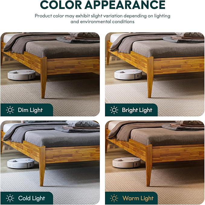 Bme Dinkee King Bed Frame Wood 15 Inch - Solid Wood Platform Bed Frame - Japanese Joinery Bed - Modern & Minimalist Style - Wood Slat Support - Easy Assembly - No Box Spring Needed - Caramel