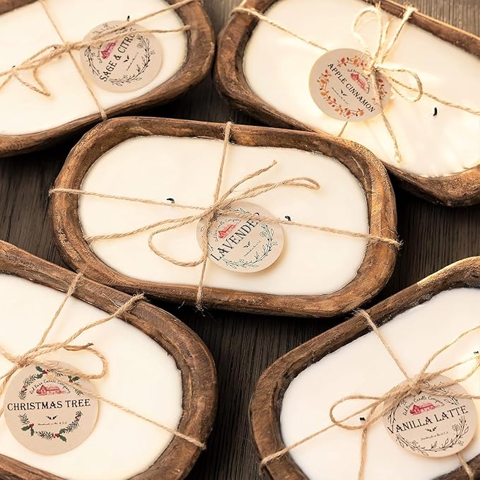Red Barn Candle Company Wood Dough Bowl Candles | 100% Natural Soy Wax & Essential Oil Infused | Odor Eliminating + Pet Safe | Scented Candle Gifts for Men & Women (Fresh Linen, 3-Wick)