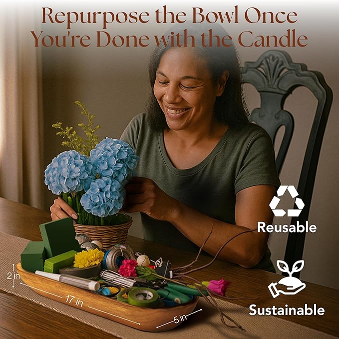 Dough Bowl Candle Co. Apple Maple Bourbon Soy Candle - 6 Wick Rustic Farmhouse Decor Odor Eliminator in Wooden Bowls, 32 Ounce Wooden Dough Bowl Candle, All-Natural Gifts for Women and Men