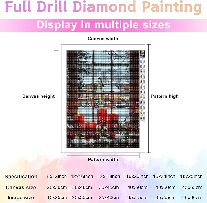 TMOLZ DIY Festive Candle Window Diamond Painting - 5D Scenery Craft Set for Adults, Luxe Wall Art Gift for Holiday Decor - 12x12 Inch