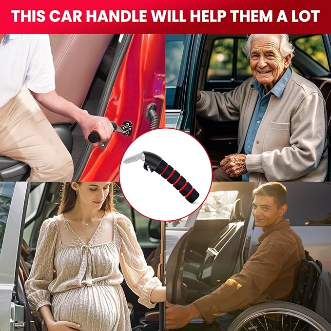 KOUNATSURI Car Handle Assist for Elderly Car Door Handle Multifunction Handle Car Door Latch Handle for Seniors and Handicapped(Red, Handle with Two Straps)