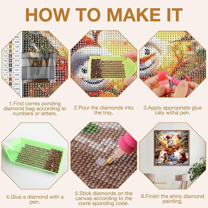 MEIYUDA Christmas Diamond Painting Kits for Adults, 5D Happy Snowman with Animals Diamond Art Kits for Beginners, Jolly DIY Gem Art Crystal Painting for Home Wall Decor and Present 12x12inch