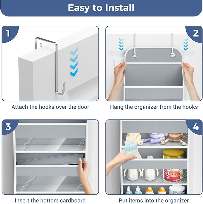COOLBEBE 2 PC Over the Door Organizer, 5-Tier Organizer Hanging with Clear Window, Large Capacity Behind the Door Storage Organizer for Baby Nursery Bedroom Closet and Baby Essentials (Grey)