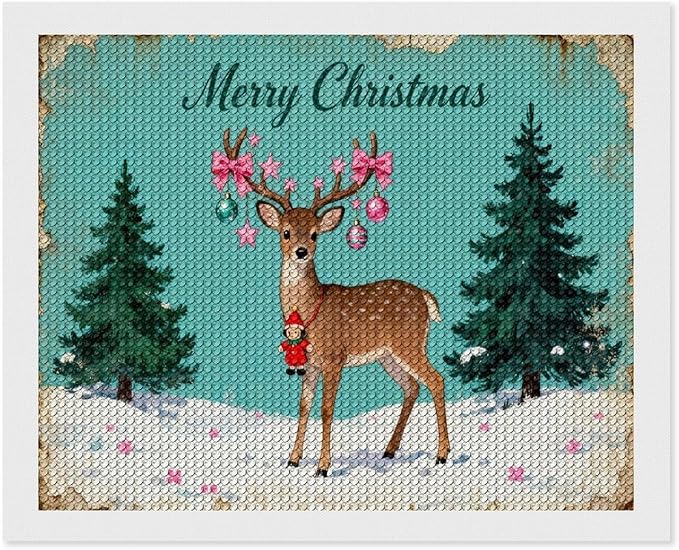 AIVKIEJK Diamond Painting Kits for Adults - Merry Pink Christmas Santa Deer & Tree Painting DIY 5D Full Drill Diamond Dots Paintings with Diamonds Gem Art and Crafts Home Decor 16"x20"
