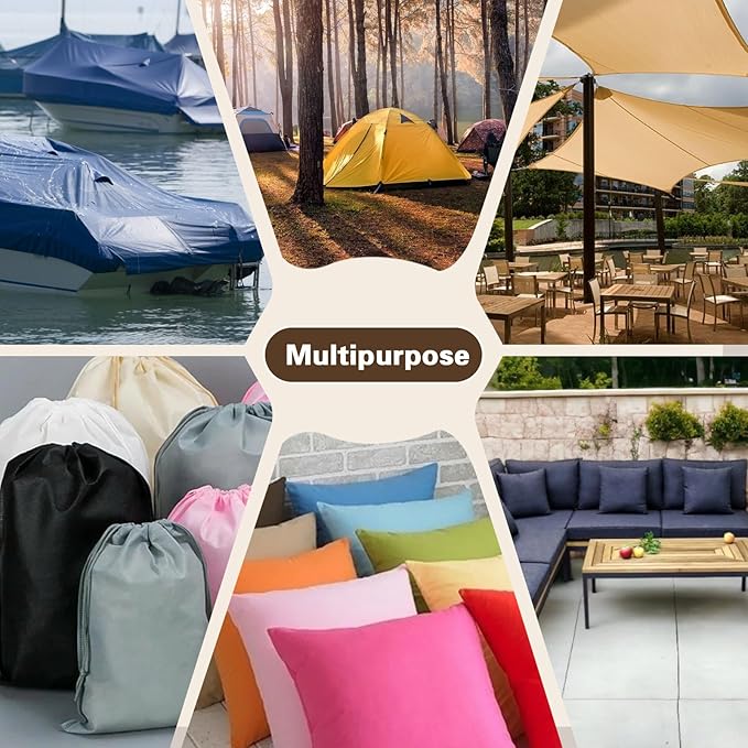ANMINY 100% Waterproof Outdoor Fabric 5 Yards, 58" W 600D Marine Canvas Fabric with PVC Backing, Ripstop Upholstery Material by The Yard for Furniture Boat Covers Tent Awning, Beige