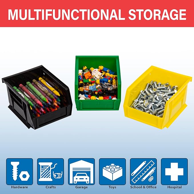 Akro-Mils 30210 AkroBins Plastic Storage Bins, Space-Saving Stackable Bins for Garage, Pantry, Craft Organization, 5" x 4" x 3", Yellow, 24-Pack