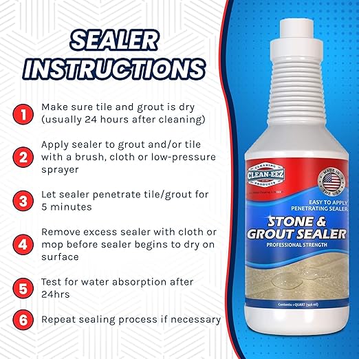 Clean-EEZ Grout Sealer - Protect Your Floors and Showers from Stains - Natural Stone Safe - Water and Oil Shield - Large 32 oz Bottle