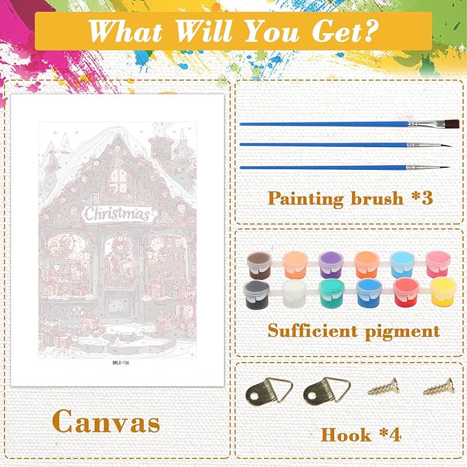 Skyboda Christmas Shop Paint by Numbers Kit for Adults Beginners with Frame, Christmas Adult Paint by Number Kits on Canvas, Easy DIY Oil Painting Kits for Home Decor, 8x12in