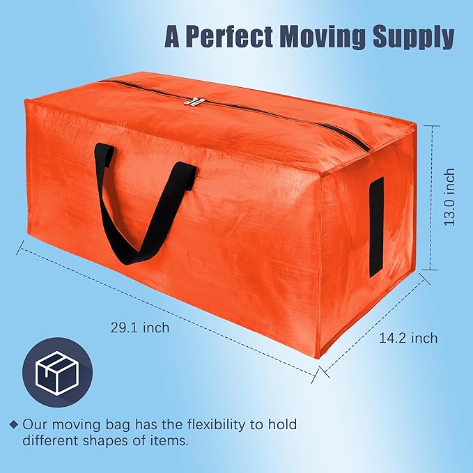 HOMESURE 8 Pack Large Strong Moving Bags with Zippers & Carrying Handles - Water-Resistant - Heavy Duty Storage Tote for Space Saving, Fold Flat, Alternative to Moving Box (Orange)