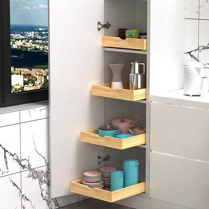 Fully Assembled Pull Out Cabinet Drawer, Wood Pull Out Cabinet Organizer, Soft Close Slide Out Pull Out Drawers for Kitchen Cabinets, Fast and Easy DIY Installation, 21”W x 21”D