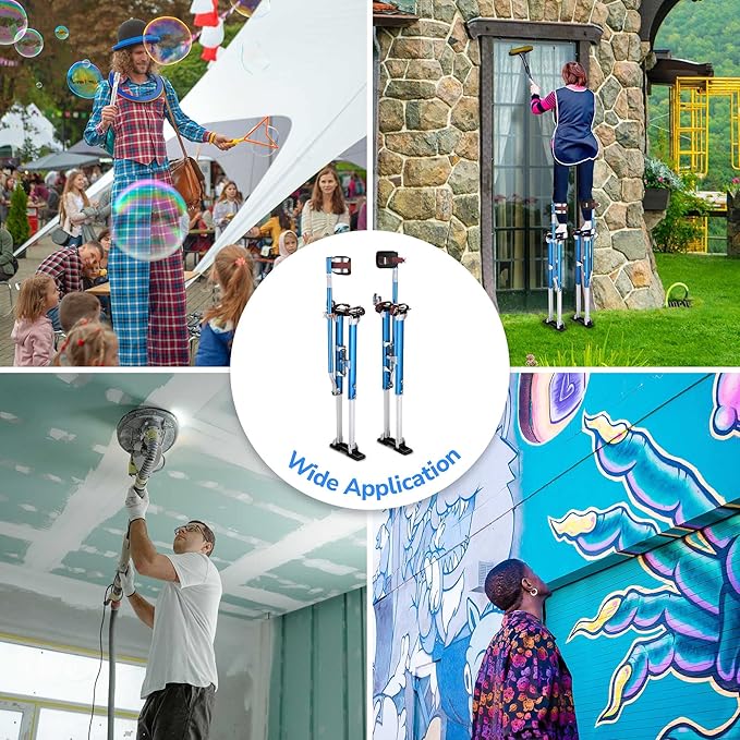 Yescom Drywall Stilts 36" - 50" Adjustable Aluminum Drywall Tools with Comfort Leg Pads for Sheetrock Painting Parade Costume Cleaning String Light Decor - Blue