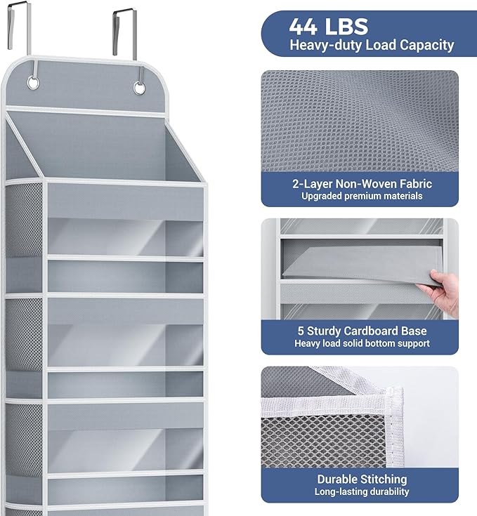COOLBEBE 2 PC Over the Door Organizer, 5-Tier Organizer Hanging with Clear Window, Large Capacity Behind the Door Storage Organizer for Baby Nursery Bedroom Closet and Baby Essentials (Grey)