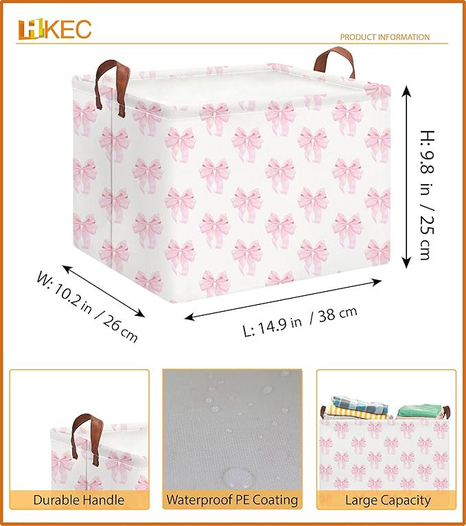 Rectangle Storage Basket with Handles,Collapsible Storage Bin,Books Box,Gift Basket(Shimmer Bowknot)