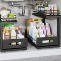 Under Sink Organizer Upgrade To Professional Rails,2-Tier Dual Pull Out Cabinet Storage,Height Adjustable Slide Out Drawers For Bathroom Kitchen,2 Pack-16.7"Dx12.8"-16.9"H,Black