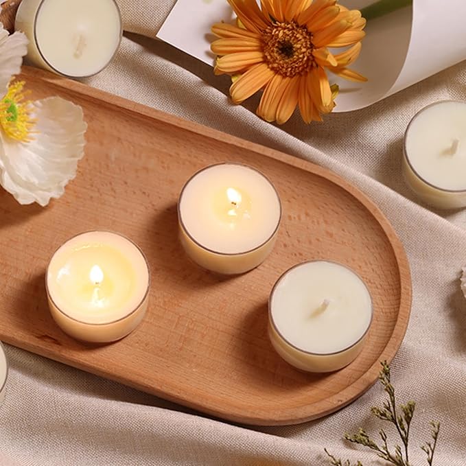 DEVI 6 Hour Soy Tealight Candles Bulk 25 Pack, Unscented Organic Tea Candles, White Emergency Votive Tea Lights-Burn Clean, Non-Paraffin Natural Soy Candle for Home Decor,